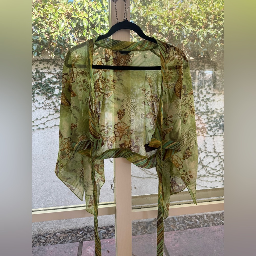 Vintage Y2K Mixit Crop Tie Front Flowy Asymmetrical Sleeve Floral Fairycore Top - Picture 3 of 11